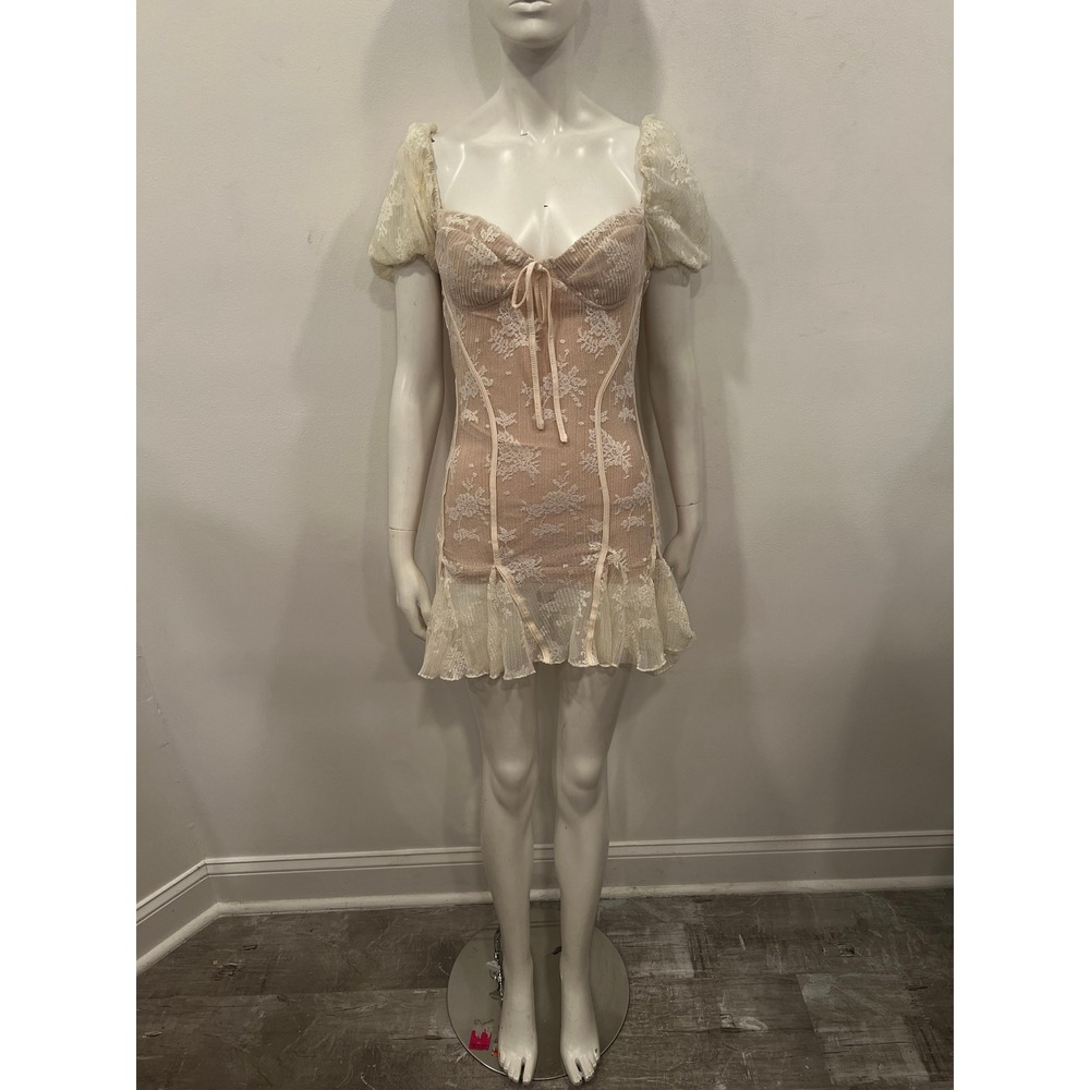 More to Come Caroline Mini Dress Women White Nude Lace Corset Dress NWT Revolve